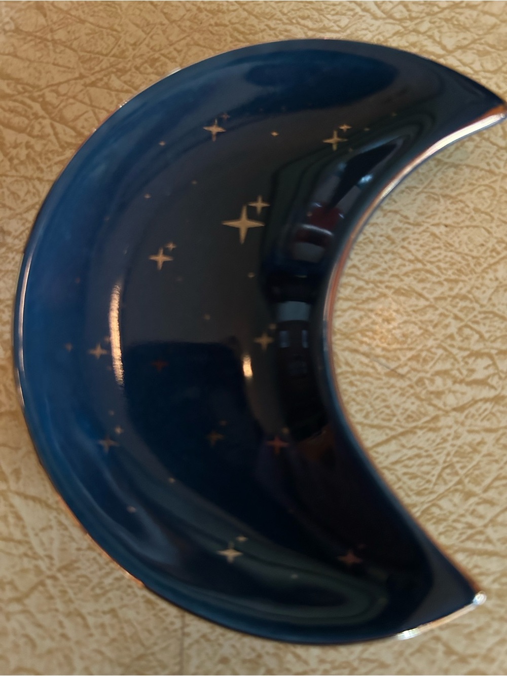Crescent Moon Trinket Dish in Deep Navy with Gold Stars